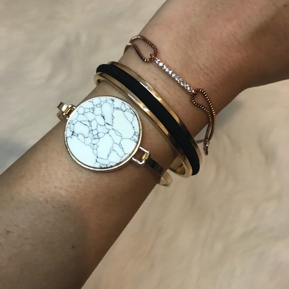 NWT Turquoise or White Marble Stone Gold Bangle - Picture 2 of 7